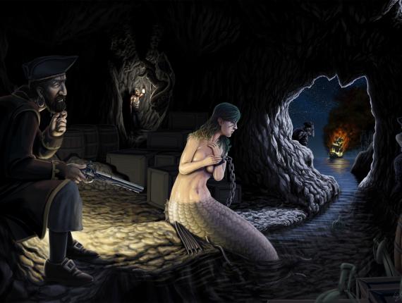 sirena mermaid capturada captured pirata pirate cova cueva cave