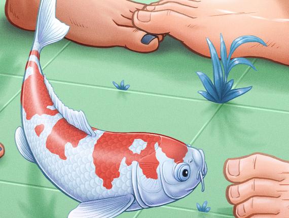 Un Lloc Estrany personatges personajes characters amics amigos friends noia chica girl color digital animals animales peus pies feet koi peixos peces fish aigua agua water