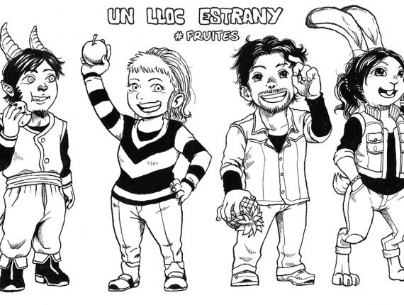 un lloc estrany noi dimoni chico demonio devil boy noia conill chica conejo bunny girl amics amigos friends fruites frutas fruits