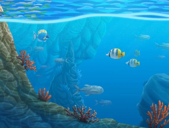 paisatge paisaje landscape fons marí fondo marino seabed peixos peces fish tauró tiburón shark noia chica girl mar sea cel cielo sky núvols nubes clouds