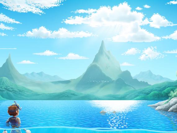 paisatge paisaje landscape fons marí fondo marino seabed peixos peces fish tauró tiburón shark noia chica girl mar sea cel cielo sky núvols nubes clouds