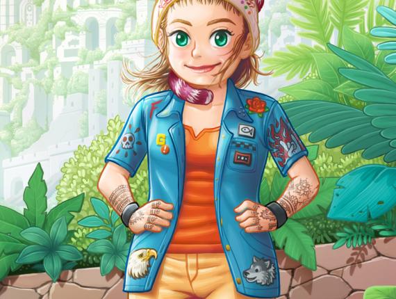 Un Lloc Estrany personatges personajes characters amics amigos friends noia chica girl color digital noi dimoni chico demonio devil boy animals animales tortuga turtle mona mono monkey lemur paisatge paisaje landscape castell en runes castillo en ruinas castle in rubble