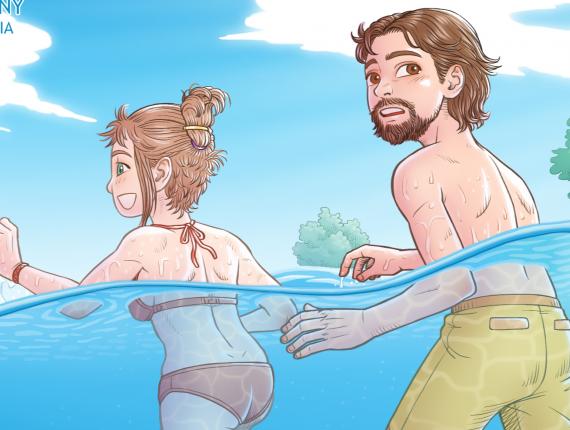 Un Lloc Estrany personatges personajes characters amics amigos friends noia chica girl home hombre man sirena mermaid parella pareja couple color digital riu río river llac lago lake sota l'aigua bajo el agua under water