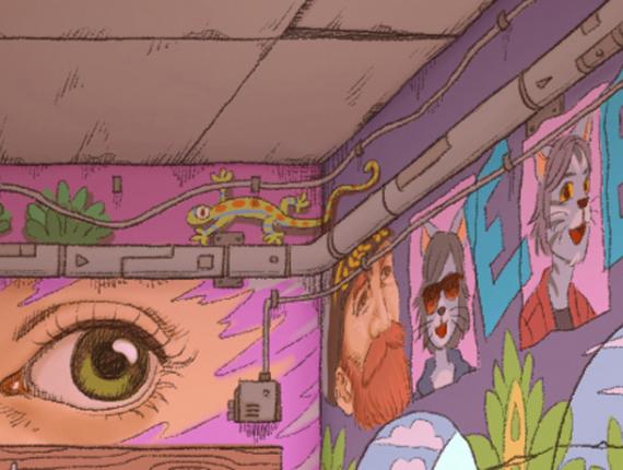 un lloc estrany noia chica girl afroamericana African American girl feliç feliz happy somriure sonrisa smile pintures paret pinturas pared wall paintings