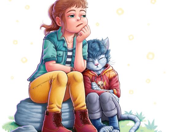 Un Lloc Estrany personatges personajes characters amics amigos friends noia chica girl nen gat niño gato boy cat color digital