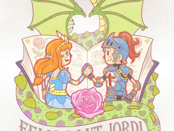 Sant Jordi princesa princess cavaller caballero knight drac dragón dragon senyera flag rosa rose