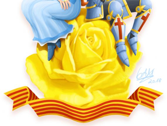 Sant Jordi 2018 cavaller caballero knight princesa princess rosa rose llaç groc lazo amarillo yellow ribbon