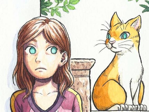 Un Lloc Estrany aquarel·la acuarela watercolor gat gato cat personatge personaje character noia chica girl
