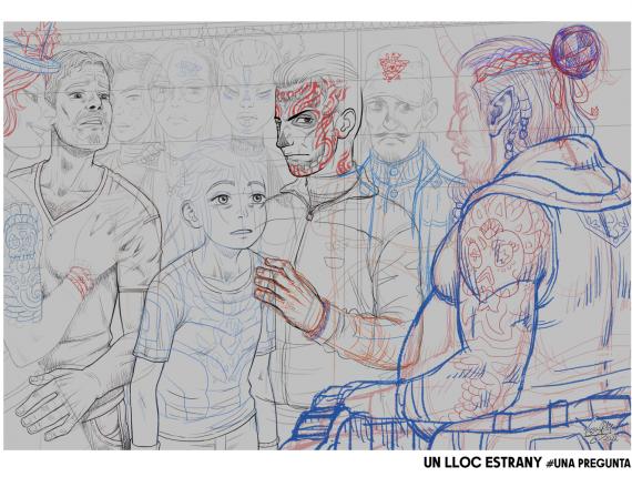 Un Lloc Estrany personatges personajes characters amics amigos friends noia chica girl home hombre man color digital dimoni demonio devil