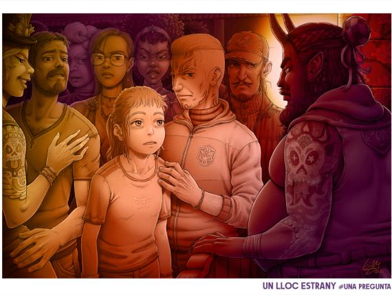 Un Lloc Estrany personatges personajes characters amics amigos friends noia chica girl home hombre man color digital dimoni demonio devil