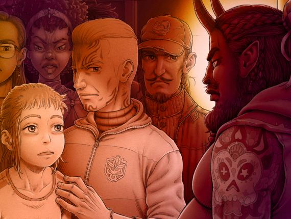 Un Lloc Estrany personatges personajes characters amics amigos friends noia chica girl home hombre man color digital dimoni demonio devil