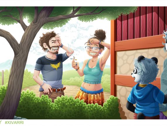 Un Lloc Estrany color digital personatges personajes characters amics amigos friends noia chica girl home hombre man ós oso panda xivarri alboroto rampage