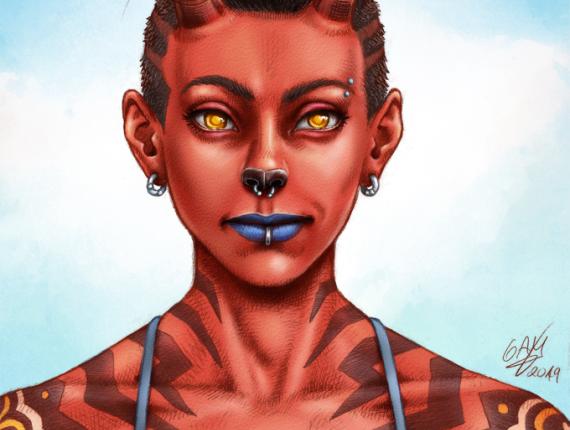 un lloc estrany cara face retrat retrato portrait somriure sonrisa smile personatge personaje character noia chica girl piercing tattoo dimoni demonio devil demon