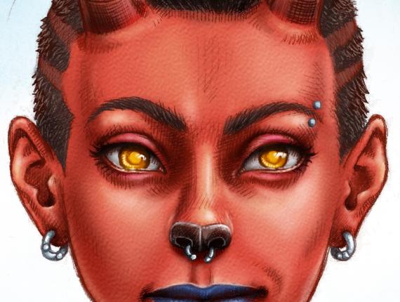 un lloc estrany cara face retrat retrato portrait somriure sonrisa smile personatge personaje character noia chica girl piercing tattoo dimoni demonio devil demon