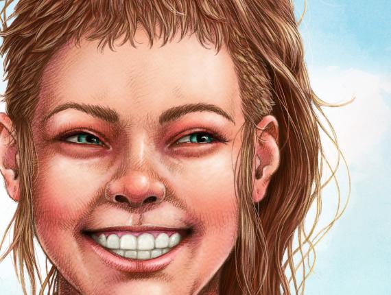 un lloc estrany cara face retrat retrato portrait somriure sonrisa smile personatge personaje character noia chica girl mig cabell rapat medio pelo rapado half shaved hair penjoll colgante pendant