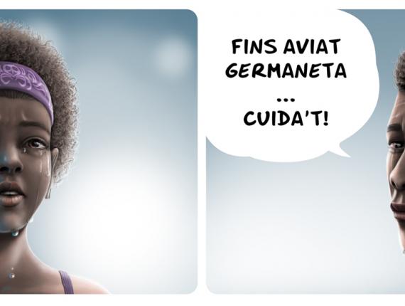 germans hermanos brothers noi noia chico chica boy girl plorar llorar cry comiat despedida farewell