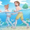 Un Lloc Estrany personatges personajes characters amics amigos friends noia chica girl home hombre man sirena mermaid parella pareja couple color digital riu río river llac lago lake sota l'aigua bajo el agua under water